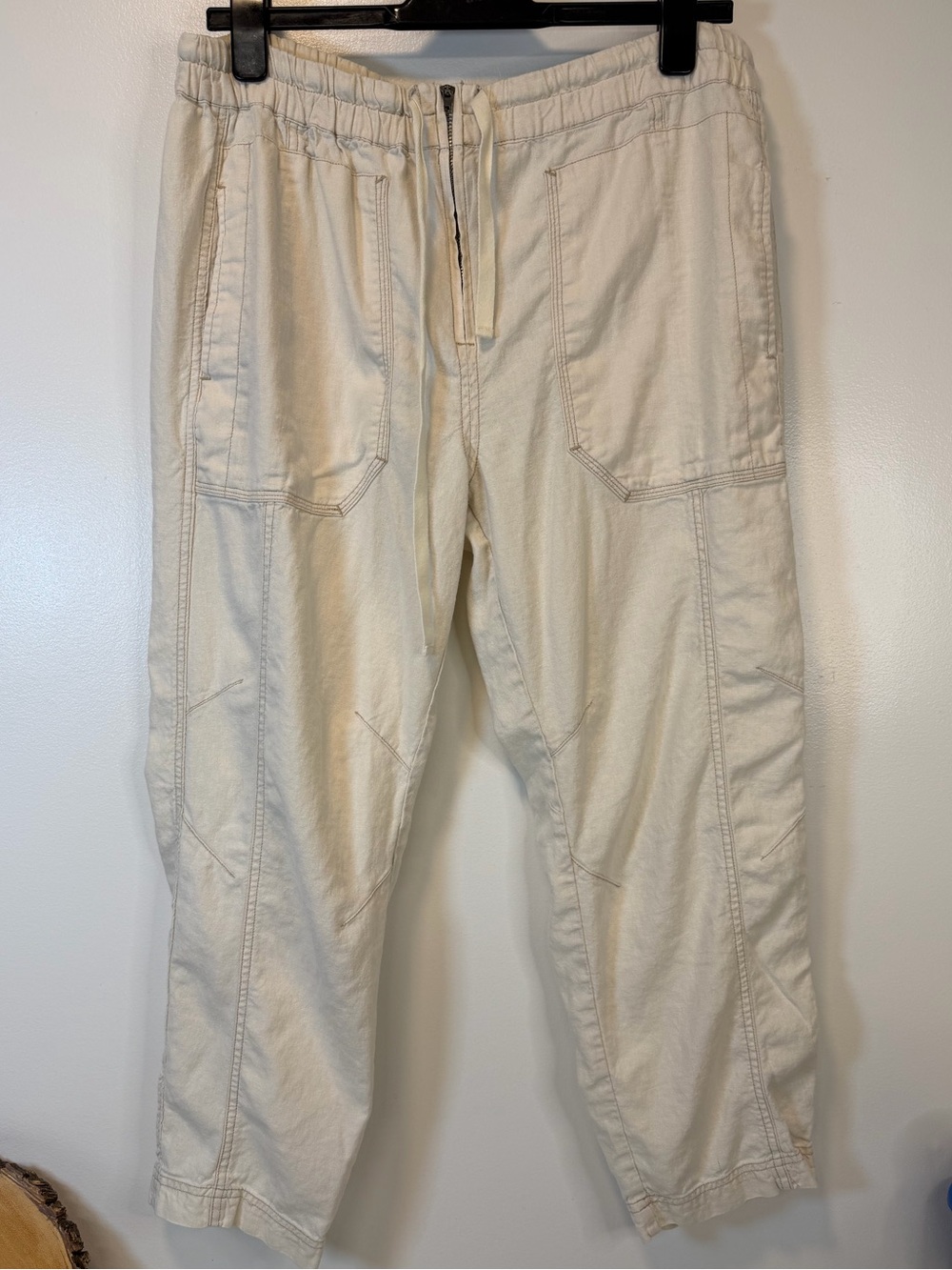 Free People Cream Baggy‎ Drawstring Pants Cropped Linen Blend Women’s Small